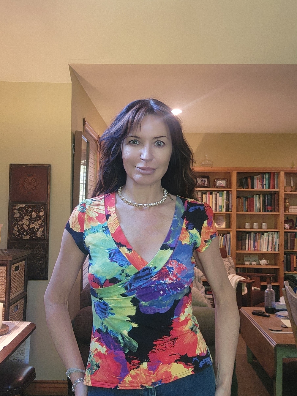 Joseph Ribkoff Multicolor Floral Print V-Neck Top